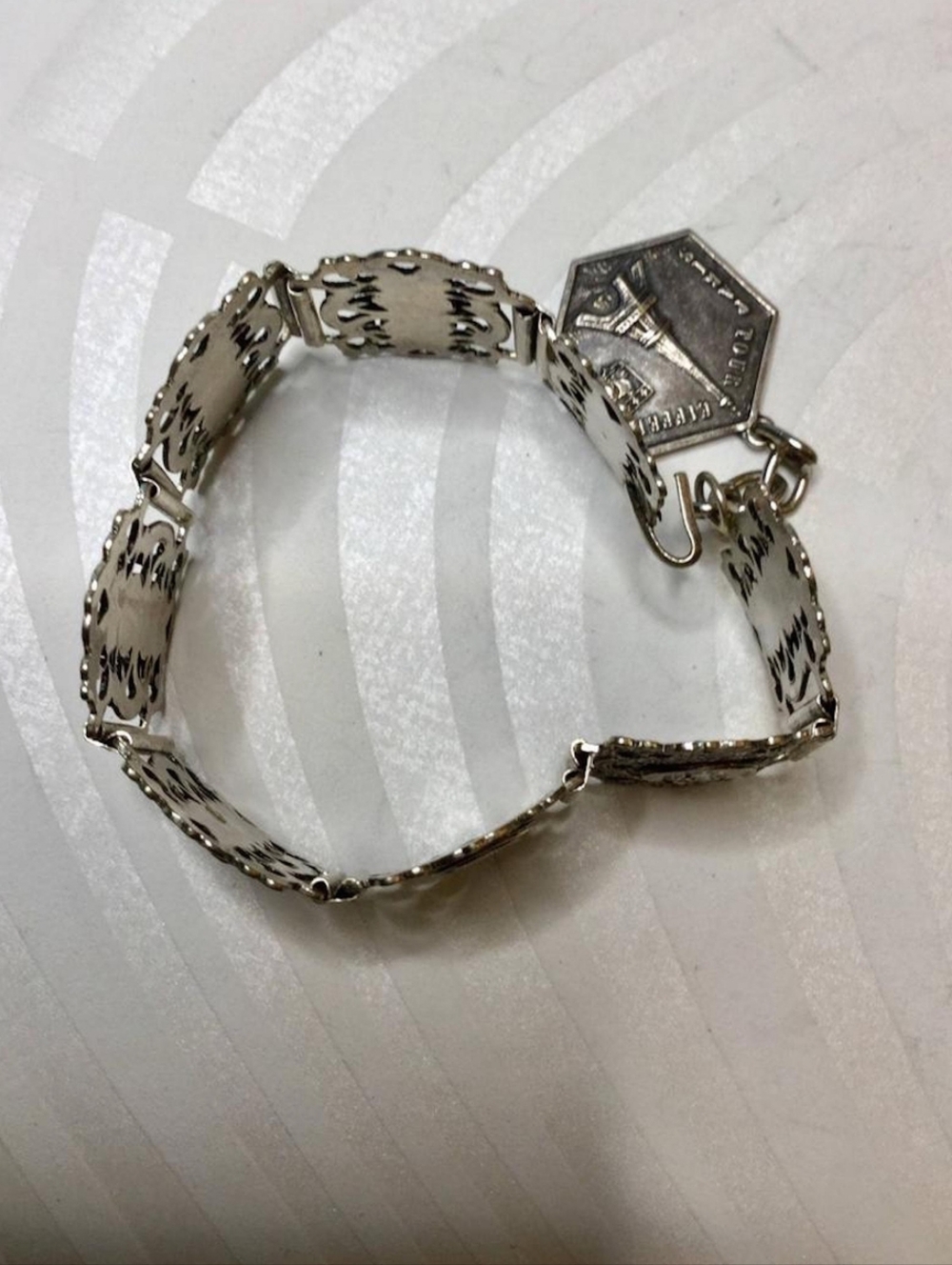 Antique-French Filigree Panel Charm Bracelet - Aged Silver - Picture 2 of 8